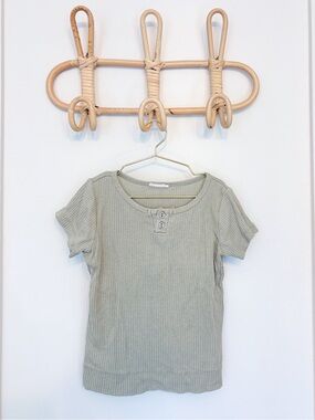 Jamie Kay Ribbed Short Sleeve Henley Tee in Sage